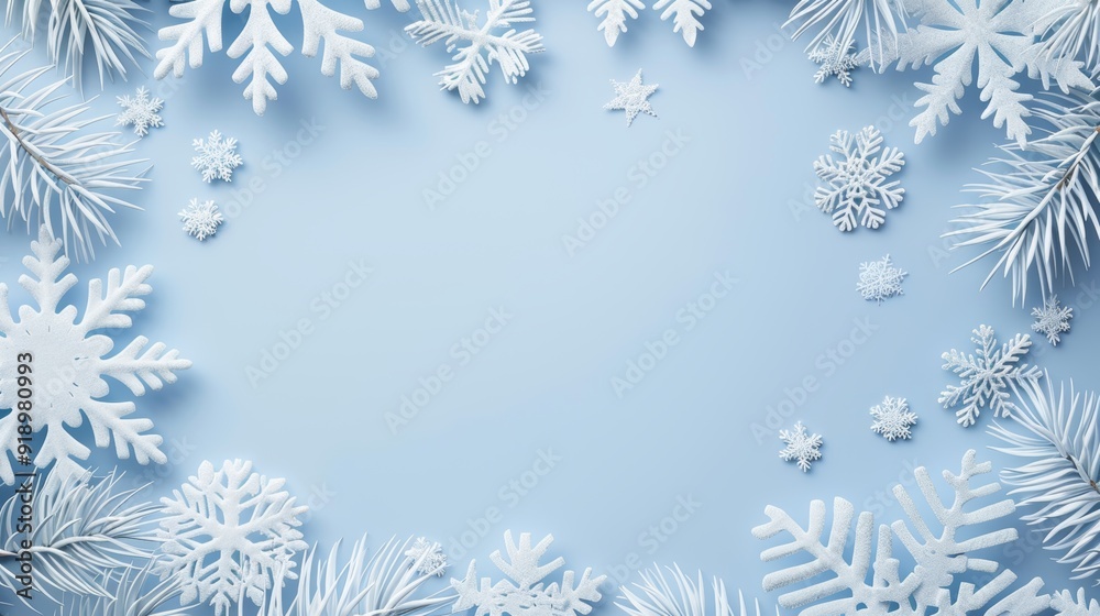 Christmas winter minimal concept. Xmas decorations on a pastel light blue background, 3d rendering Christmas winter minimal concept. Xmas decorations on a pastel light blue background, 3d rendering