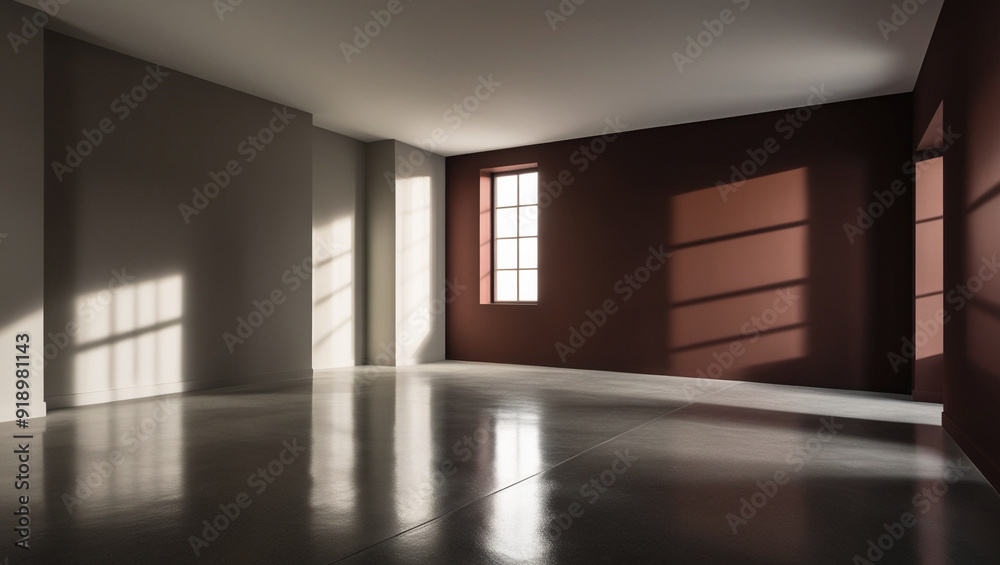 Obraz premium Empty Room with Luxurious Brown and Soft White Colors with Dramatic Sunlight Shadows