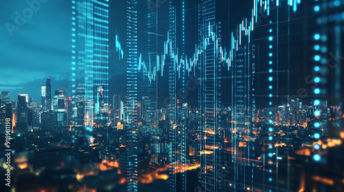 Wallpaper Mural A digital image of financial data floating above a city skyline represents global business and finance in a digital age. Torontodigital.ca