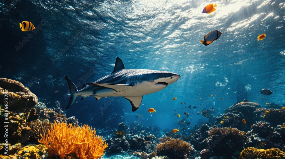 Fototapeta premium Shark Swimming in a Coral Reef