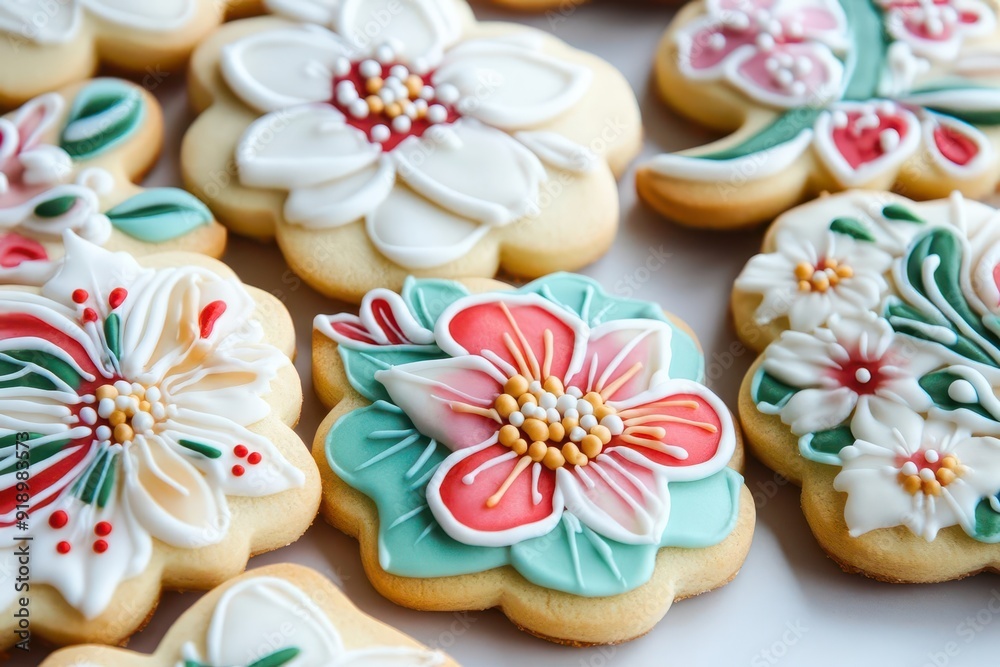 Artistic display of intricately decorated sugar cookies, cookie artistry, sweet canvases, edible designs, sugary masterpieces, creative treats, Artistic display of intricately decorated sugar cookies, cookie artistry, sweet canvases, edible designs, sugary masterpieces, creative treats,