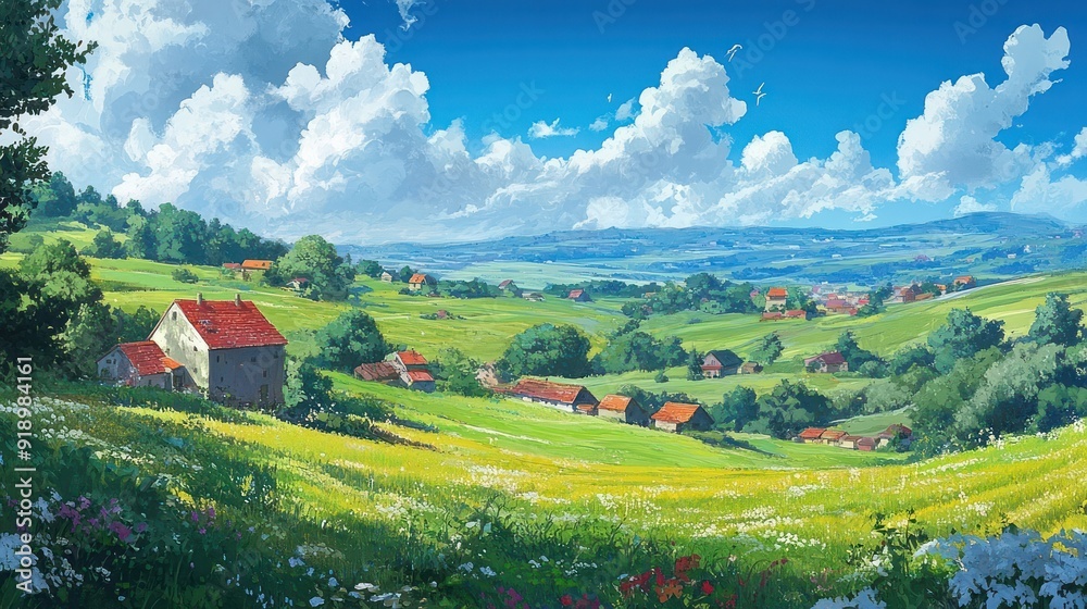 Picturesque Village Nestled Amidst Rolling Hills and Lush Meadows Picturesque Village Nestled Amidst Rolling Hills and Lush Meadows