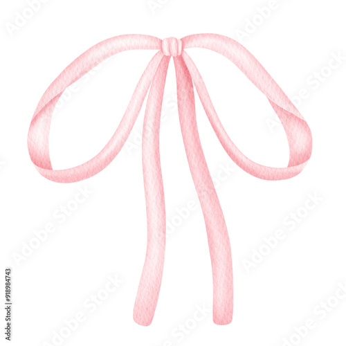 Pink Coquette ribbon Bow Watercolor. 