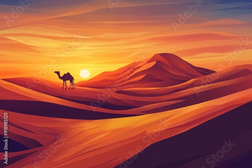 A Single Camel Silhouette Against a Desert Sunset