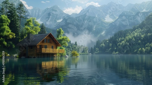 Cabin on a Mountain Lake