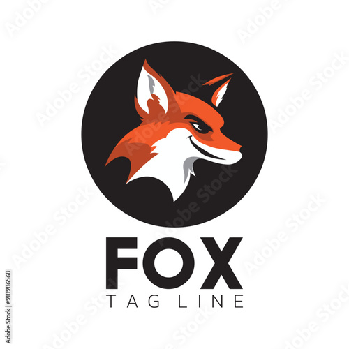 Fox logo design. Orange abstract and luxury icon. Classic round dog monogram for company. Icon, sign, branding, symbolic vector illustration isolated on white background.