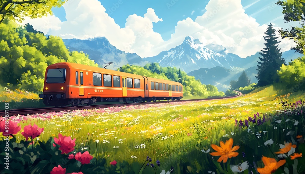 Train Journey Through a Mountain Meadow Train Journey Through a Mountain Meadow
