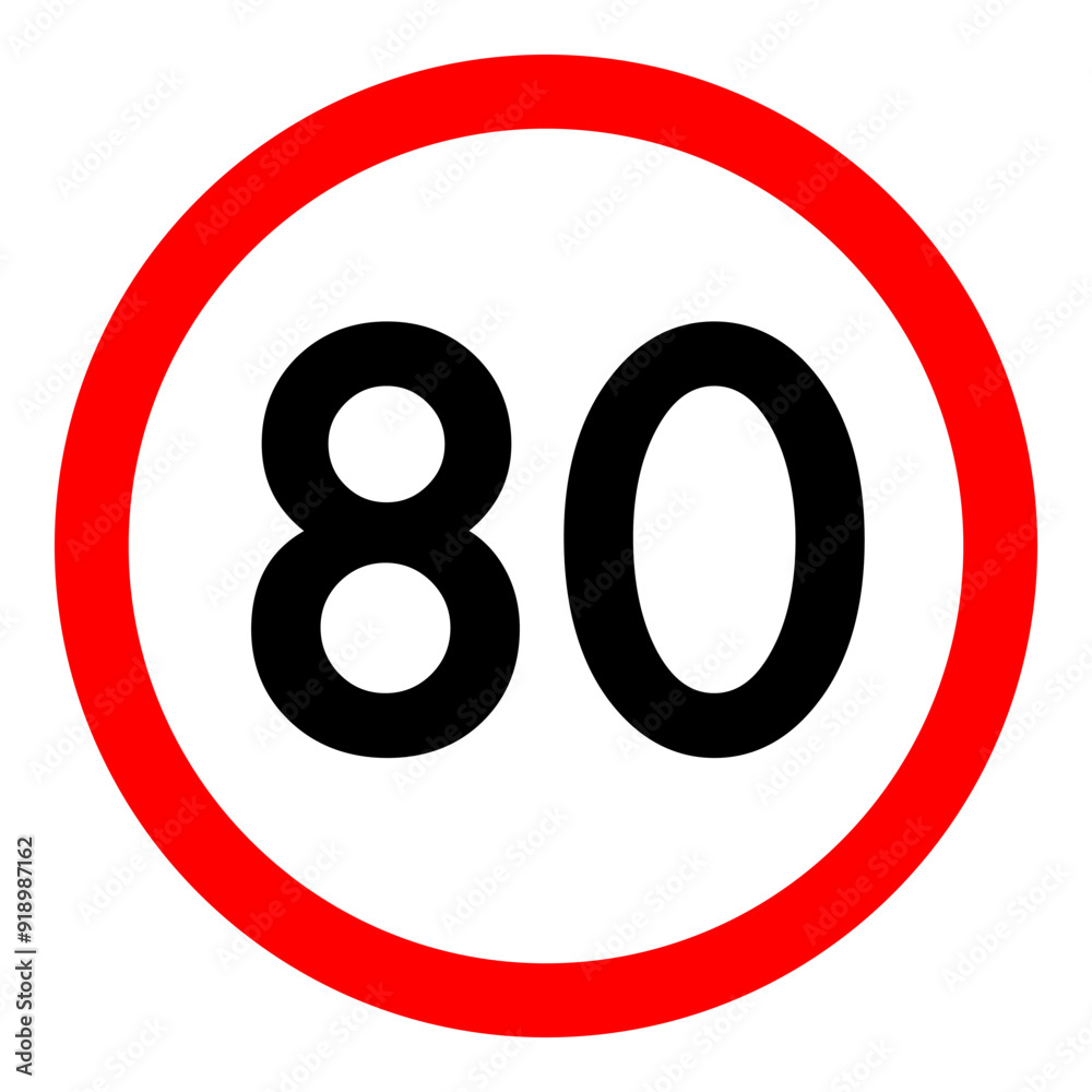 Speed limit 80 round road traffic icon flat design for project Speed limit 80 round road traffic icon flat design for project