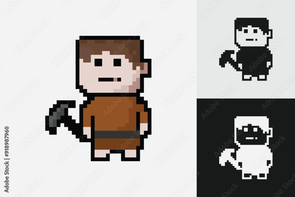 Miner pixel art style characters in different colors. Isolated vector illustration. Miner pixel art style characters in different colors. Isolated vector illustration.