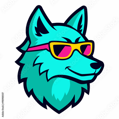 Wolf wearing a sunglasses logo design vector illustration on a white background