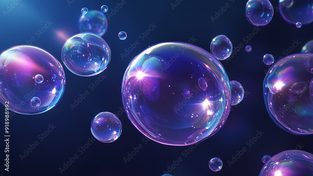 Luminous Air Bubbles on Dark Blue Background Luminous Air Bubbles on Dark Blue Background