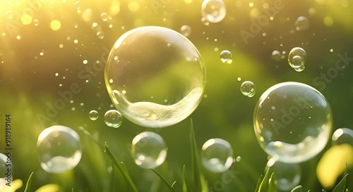 Wallpaper Mural soap bubbles on green grass Torontodigital.ca