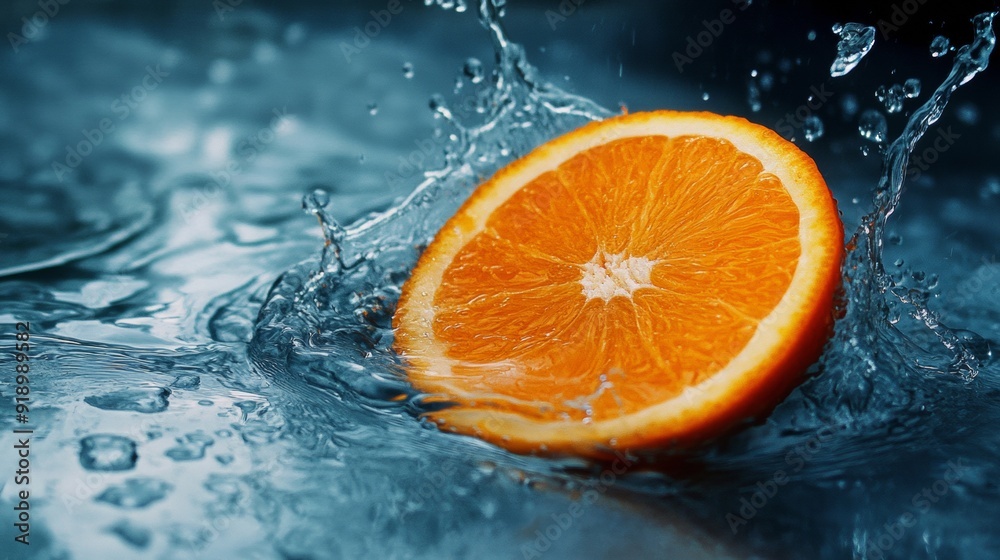 A slice of an orange in water A slice of an orange in water