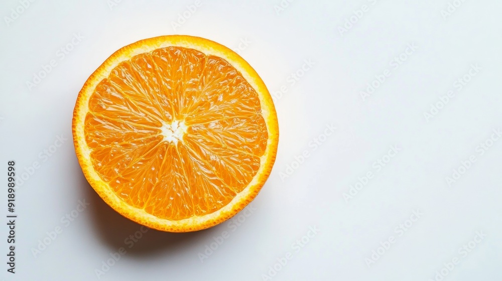 A slice of an orange on the white background A slice of an orange on the white background