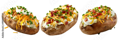 Gourmet Loaded Baked Potatoes on Transparent Background