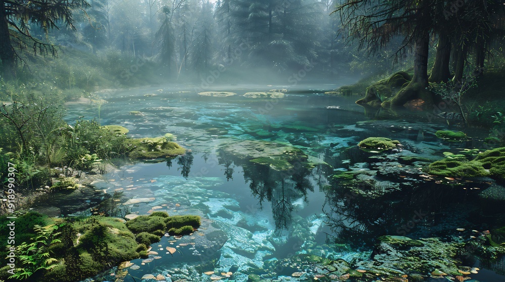 Misty Forest Pond
