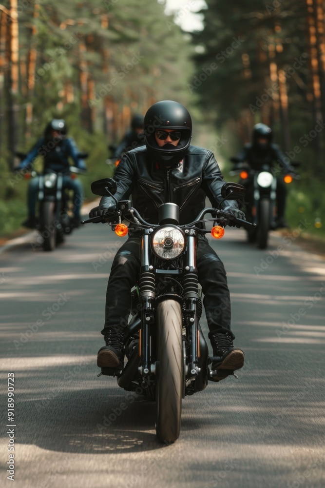 Group of people riding motorcycles on a road, perfect for use in travel or adventure related projects Group of people riding motorcycles on a road, perfect for use in travel or adventure related projects