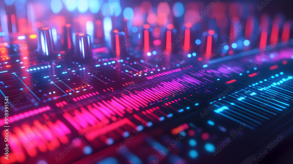 Futuristic digital music equalizer in 3D, 3D background music, vibrant and high-tech Futuristic digital music equalizer in 3D, 3D background music, vibrant and high-tech