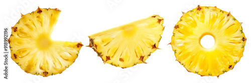 Ripe pineapple slices isolated on transparent background