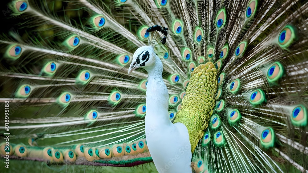 Obraz premium White peacock with feathers out white pehen 