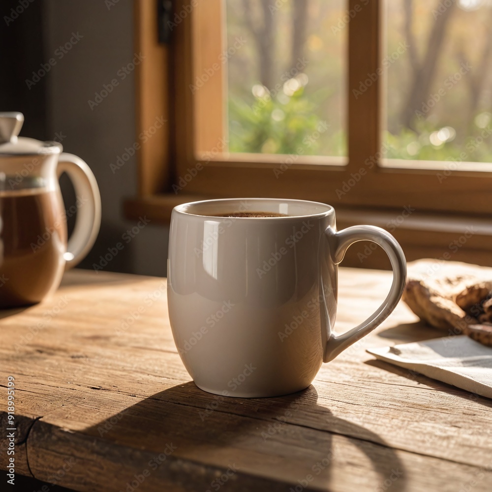 Fototapeta premium Cozy Kitchen Vibes Ceramic Coffee Mug on Wooden Table