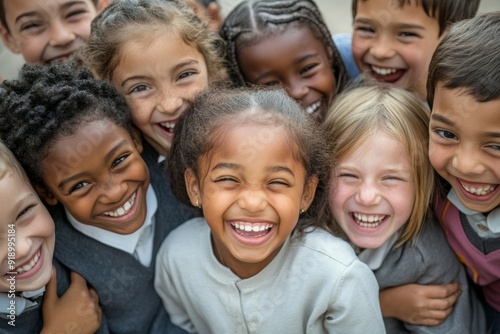 Multi ethnic group of children playing together. Success and integration concept, Generative AI