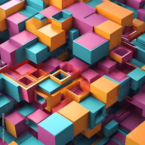 Colorful 3D cubes and blocks arranged in a vibrant, playful design