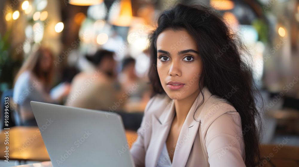 woman with laptop in cafe woman with laptop in cafe