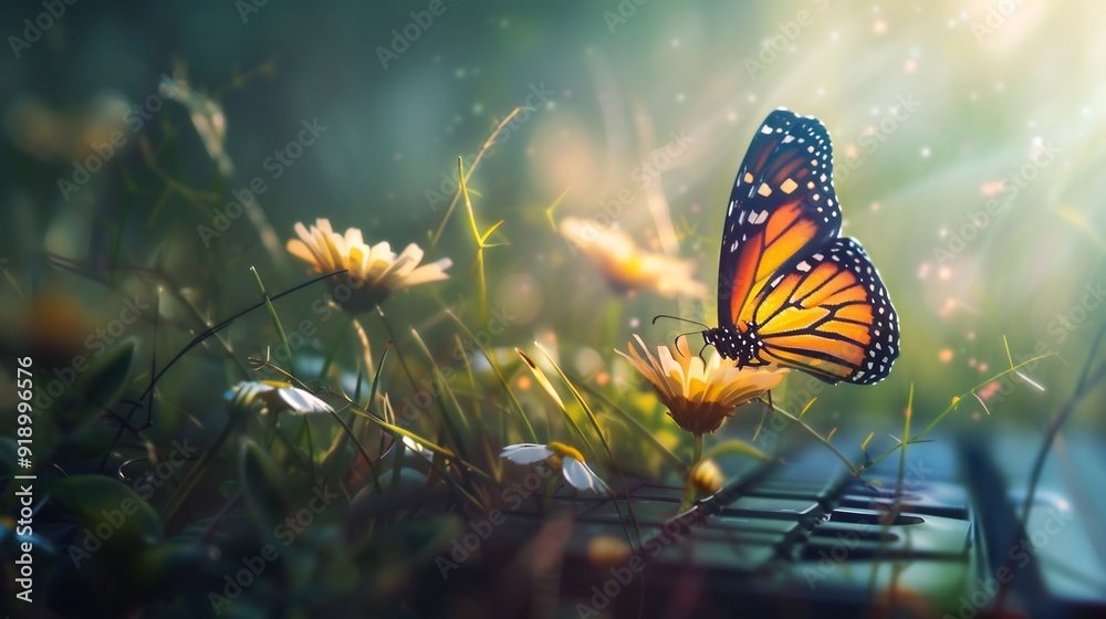 Butterfly on a Flower, Sunlit Meadow Butterfly on a Flower, Sunlit Meadow