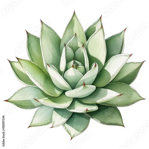 Isolated Agave Plant with Succulent Leaves in Multiple Shades of Green.