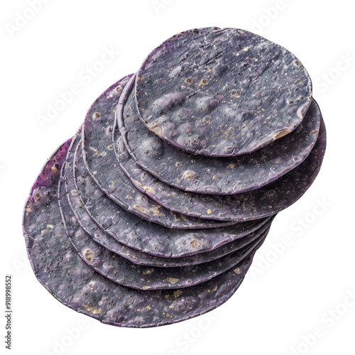 Isolated Stack of Blue Corn Tortillas on a White Background.