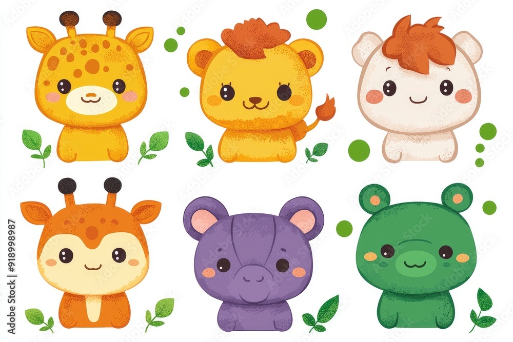 Cute Cartoon Animals Set - Giraffe, Lion, Bear, Frog, Pig Cute Cartoon Animals Set - Giraffe, Lion, Bear, Frog, Pig
