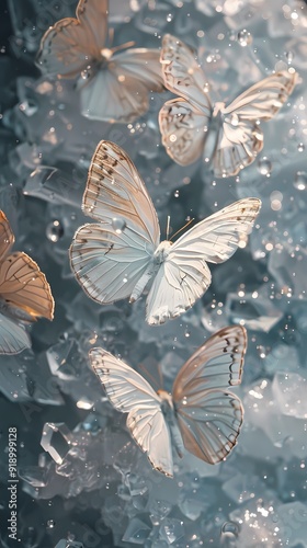 Wallpaper Mural Digital technology butterflies flying over the snow fantasy scene abstract graphic poster background Torontodigital.ca