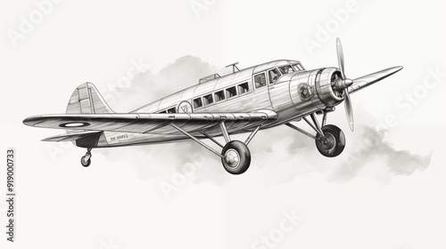 retro plane drawing, plane pencil drawing vintage.