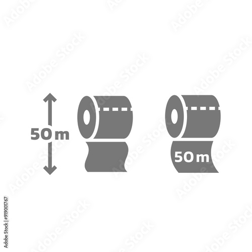 Fifty meters long toilet paper roll. 50 meter paper vector icon.