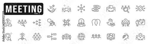 Set of meeting related line icons. Conference, team, group, presentation etc. Set 3