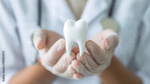 Dentist Holding a Model of a Healthy Tooth