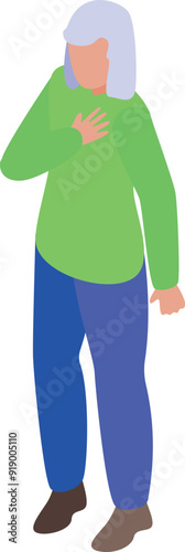 Older woman is clutching her chest in pain, potentially signifying a heart attack or other medical emergency