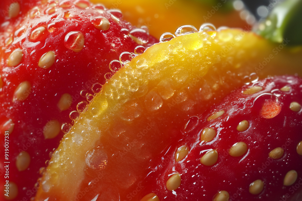 Close up shot strawberry and orange with dripping water for commercial. Close up shot strawberry and orange with dripping water for commercial.
