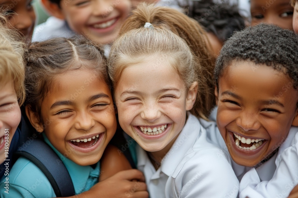Multi ethnic group of children playing together. Success and integration concept, Generative AI Multi ethnic group of children playing together. Success and integration concept, Generative AI