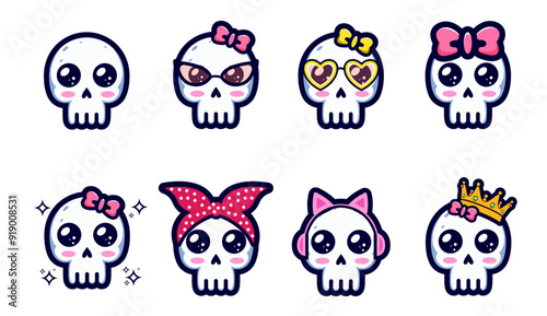 Set Skull face cute girls