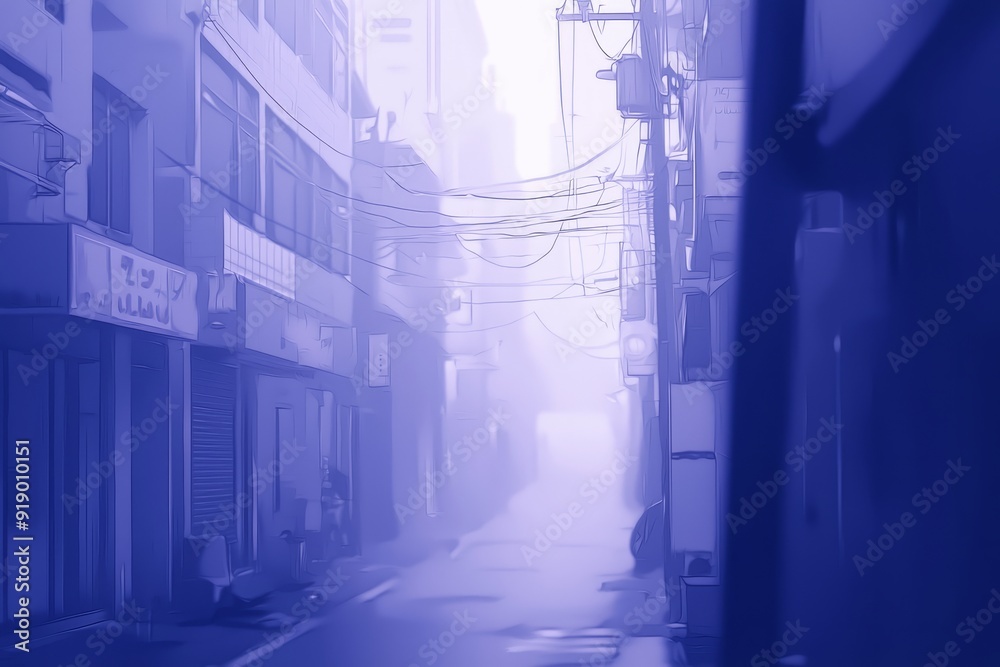 Obraz premium A foggy city morning with silhouettes of buildings and a warm, gentle light The scene feels cozy vibe, Generative AI (3).jpeg, A foggy city morning with silhouettes of buildings
