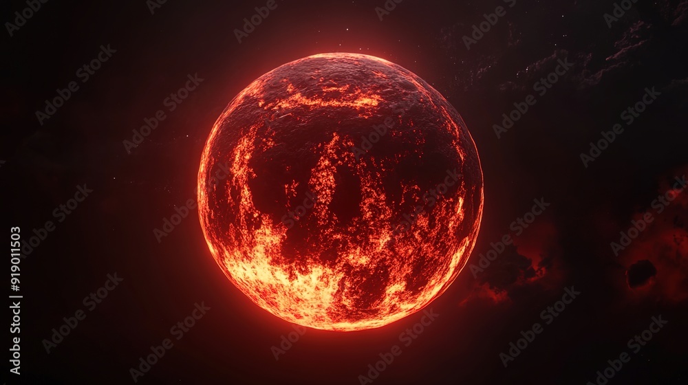 A planet made of lava, glowing red in the dark black background
A planet made of lava, glowing red in the dark black background