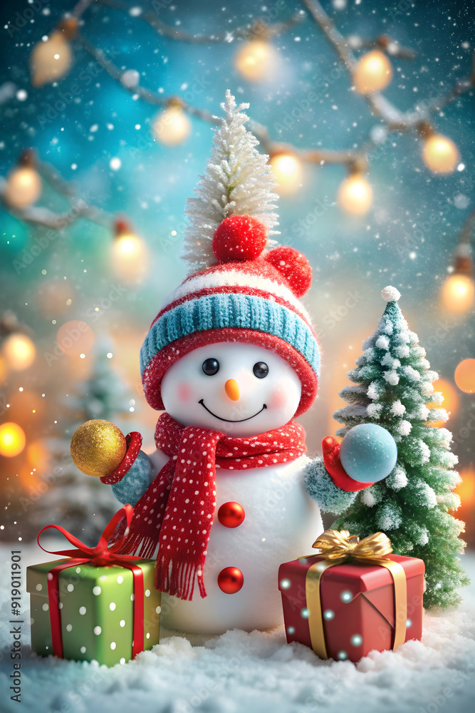 Christmas cute snowman with gifts for happy Christmas Christmas cute snowman with gifts for happy Christmas