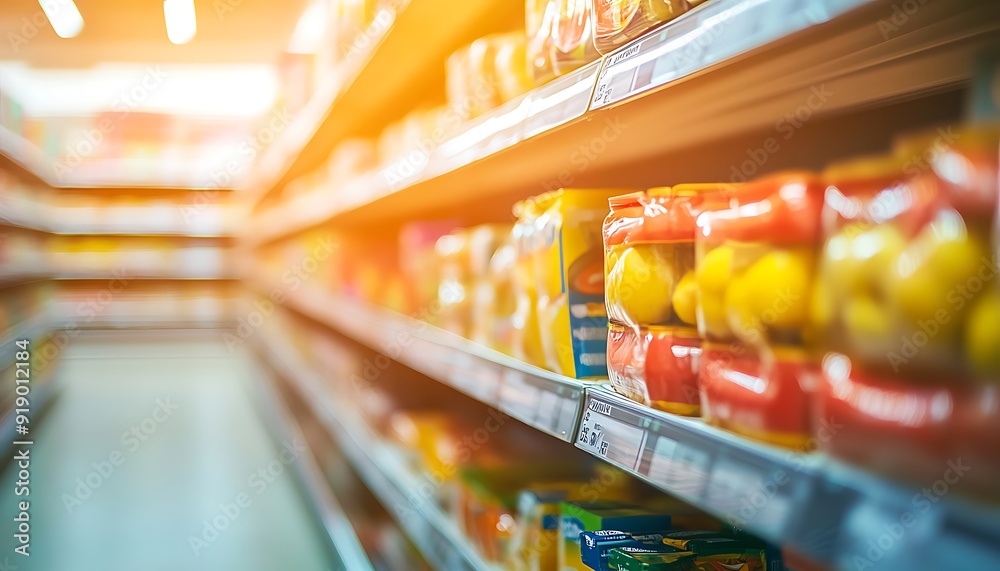 Grocery Store Aisle with Products on Shelves
