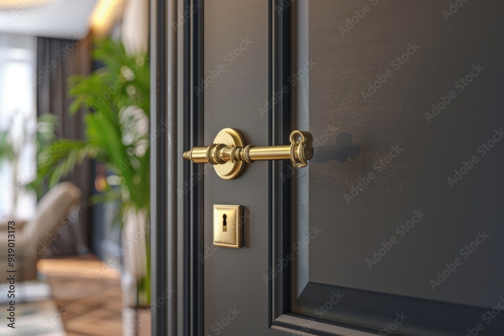 A detailed view of a door handle and its surrounding area, suitable for use in illustrations about architecture, interior design, or everyday life A detailed view of a door handle and its surrounding area, suitable for use in illustrations about architecture, interior design, or everyday life
