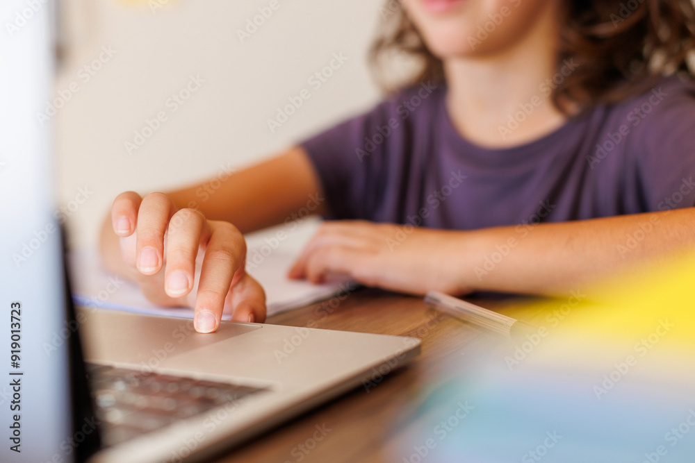 boy uses laptop in class. boy uses laptop in class.