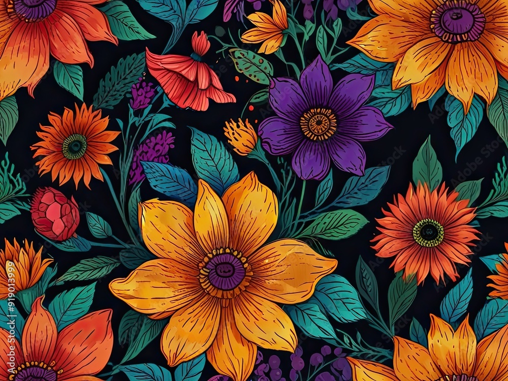 Seamless vector floral pattern with blooming flowers, perfect for spring wallpaper design Seamless vector floral pattern with blooming flowers, perfect for spring wallpaper design