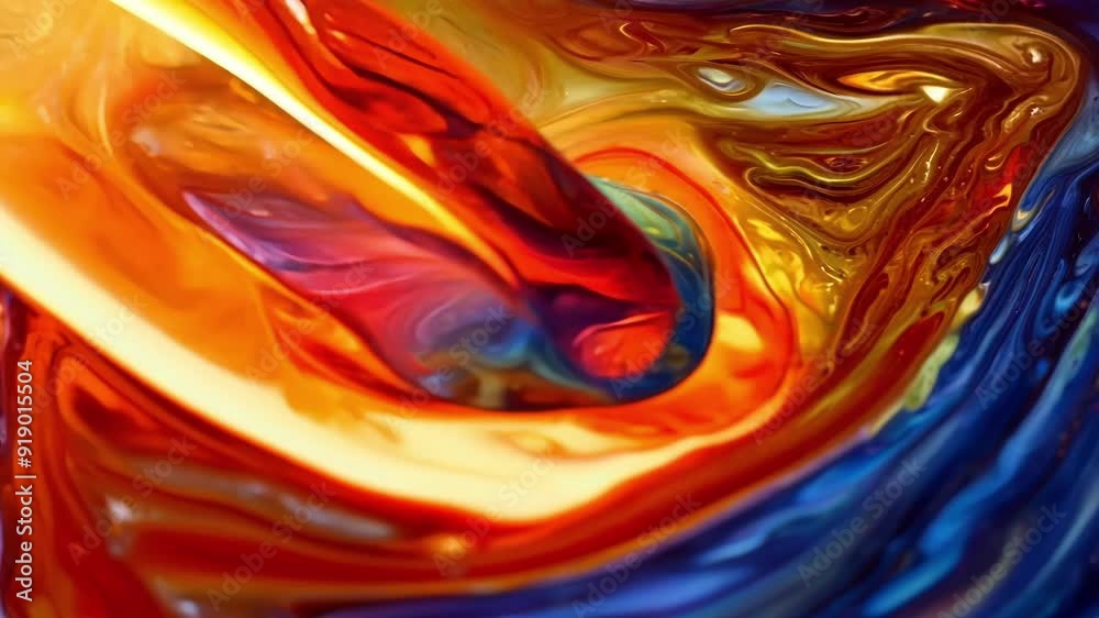 Closeup of the molten glass being dipped into vibrant colored powders to create a marbled effect.