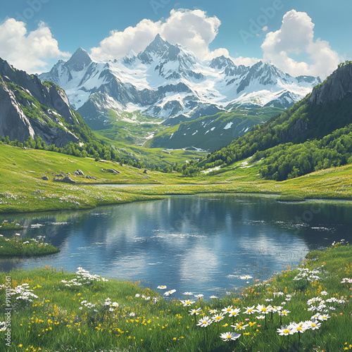 Majestic Mountain Range with Serene Lake